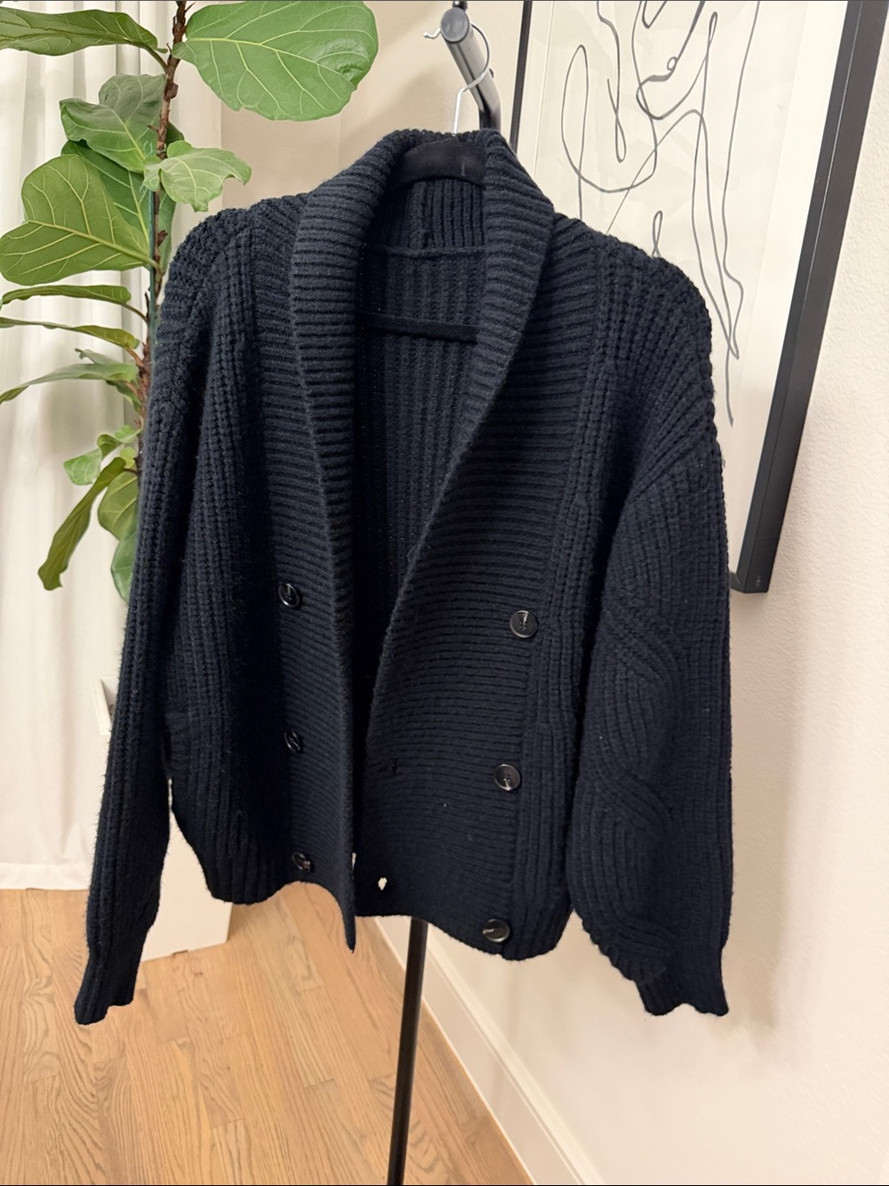 Commense Shawl Collar Double-Breasted Chunky Knit Sweater Cardigan Oversized
